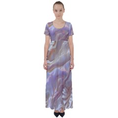 Silk Waves Abstract High Waist Short Sleeve Maxi Dress by Cemarart