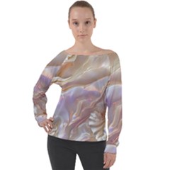 Silk Waves Abstract Off Shoulder Long Sleeve Velour Top by Cemarart