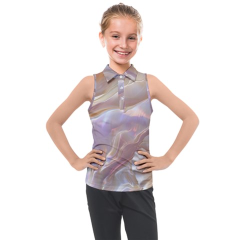 Silk Waves Abstract Kids  Sleeveless Polo T-shirt by Cemarart