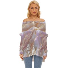 Silk Waves Abstract Off Shoulder Chiffon Pocket Shirt by Cemarart