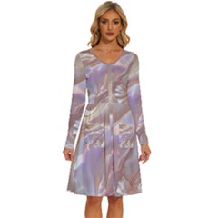 Silk Waves Abstract Long Sleeve Dress With Pocket by Cemarart