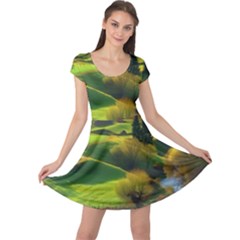 Countryside Landscape Nature Cap Sleeve Dress by Cemarart