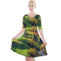 Countryside Landscape Nature Quarter Sleeve A-line Dress by Cemarart