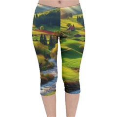 Countryside Landscape Nature Velvet Capri Leggings  by Cemarart