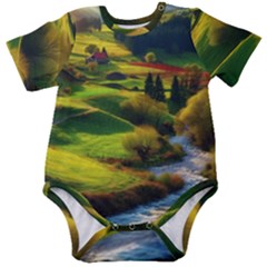 Countryside Landscape Nature Baby Short Sleeve Bodysuit by Cemarart