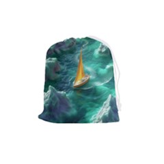 Seascape Boat Sailing Drawstring Pouch (medium) by Cemarart