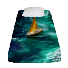 Seascape Boat Sailing Fitted Sheet (single Size) by Cemarart