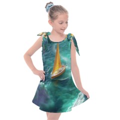 Seascape Boat Sailing Kids  Tie Up Tunic Dress