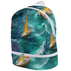 Seascape Boat Sailing Zip Bottom Backpack by Cemarart