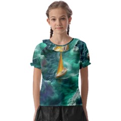 Seascape Boat Sailing Kids  Frill Chiffon Blouse by Cemarart