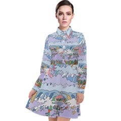 Art Psychedelic Mountain Long Sleeve Chiffon Shirt Dress by Cemarart