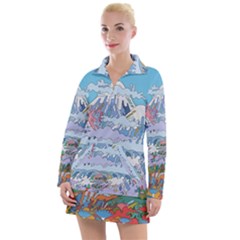 Art Psychedelic Mountain Women s Long Sleeve Casual Dress by Cemarart