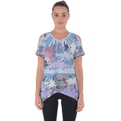 Art Psychedelic Mountain Cut Out Side Drop T-shirt by Cemarart