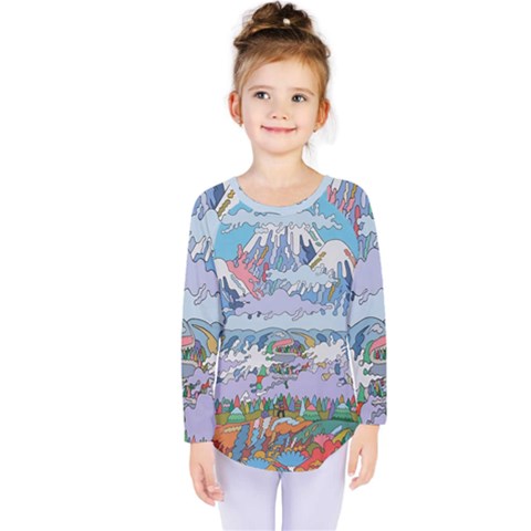 Art Psychedelic Mountain Kids  Long Sleeve T-shirt by Cemarart