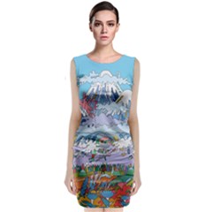 Art Psychedelic Mountain Sleeveless Velvet Midi Dress