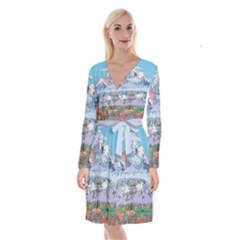 Art Psychedelic Mountain Long Sleeve Velvet Front Wrap Dress by Cemarart