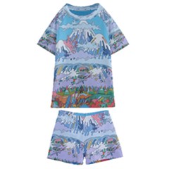 Art Psychedelic Mountain Kids  Swim T-shirt And Shorts Set by Cemarart