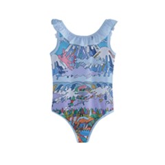 Art Psychedelic Mountain Kids  Frill Swimsuit by Cemarart