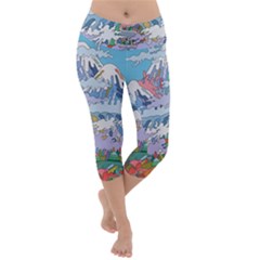 Art Psychedelic Mountain Lightweight Velour Capri Yoga Leggings by Cemarart