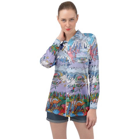 Art Psychedelic Mountain Long Sleeve Satin Shirt by Cemarart