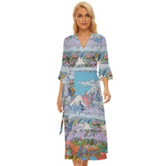 Art Psychedelic Mountain Midsummer Wrap Dress by Cemarart