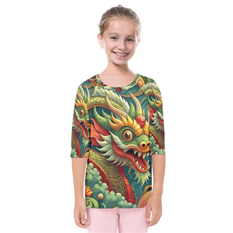 Chinese New Year – Year Of The Dragon Kids  Quarter Sleeve Raglan T-shirt by Valentinaart