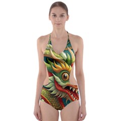 Chinese New Year – Year Of The Dragon Cut-out One Piece Swimsuit by Valentinaart