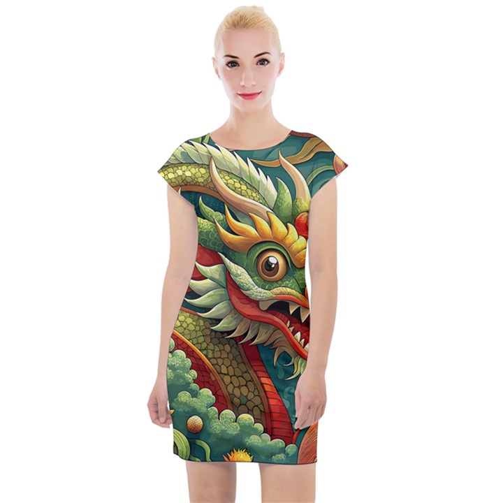 Chinese New Year – Year of the Dragon Cap Sleeve Bodycon Dress