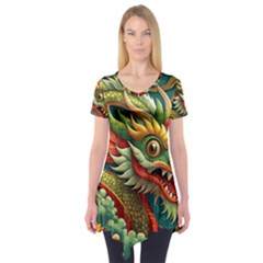 Chinese New Year – Year Of The Dragon Short Sleeve Tunic  by Valentinaart