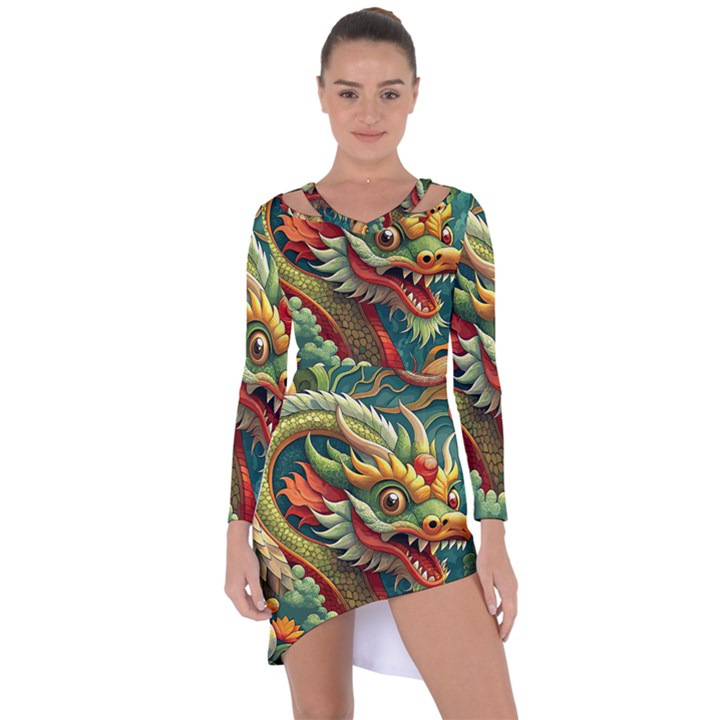 Chinese New Year – Year of the Dragon Asymmetric Cut-Out Shift Dress