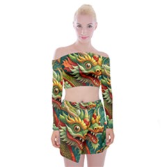 Chinese New Year – Year Of The Dragon Off Shoulder Top With Mini Skirt Set by Valentinaart