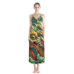 Chinese New Year – Year Of The Dragon Button Up Chiffon Maxi Dress by Valentinaart