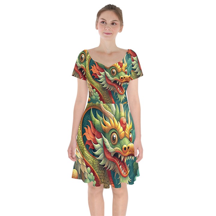 Chinese New Year – Year of the Dragon Short Sleeve Bardot Dress