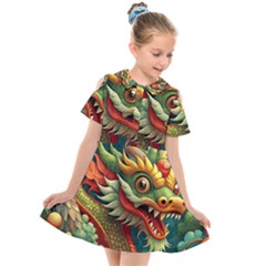 Chinese New Year – Year Of The Dragon Kids  Short Sleeve Shirt Dress by Valentinaart