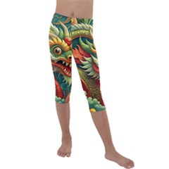 Chinese New Year – Year Of The Dragon Kids  Lightweight Velour Capri Leggings  by Valentinaart