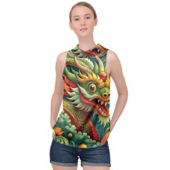 Chinese New Year – Year Of The Dragon High Neck Satin Top by Valentinaart