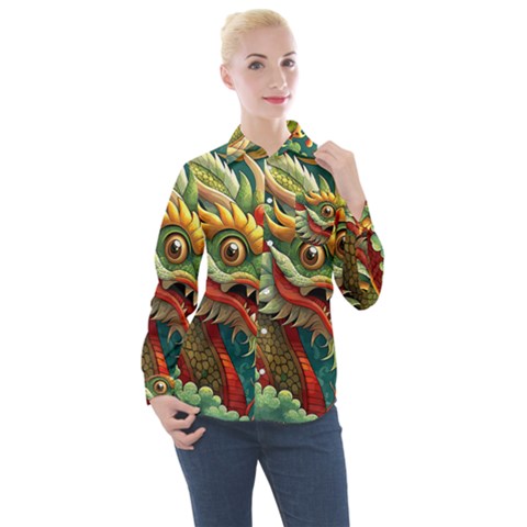 Chinese New Year – Year Of The Dragon Women s Long Sleeve Pocket Shirt by Valentinaart