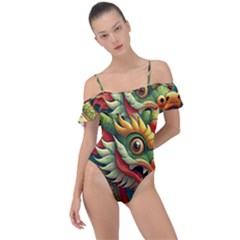 Chinese New Year – Year Of The Dragon Frill Detail One Piece Swimsuit by Valentinaart