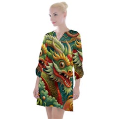 Chinese New Year – Year Of The Dragon Open Neck Shift Dress by Valentinaart