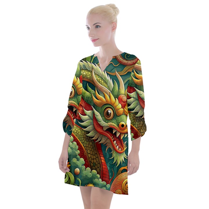 Chinese New Year – Year of the Dragon Open Neck Shift Dress