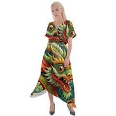 Chinese New Year – Year Of The Dragon Cross Front Sharkbite Hem Maxi Dress by Valentinaart