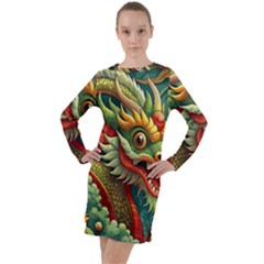 Chinese New Year – Year Of The Dragon Long Sleeve Hoodie Dress