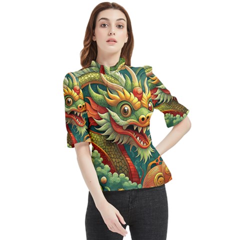 Chinese New Year – Year Of The Dragon Frill Neck Blouse by Valentinaart