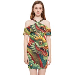 Chinese New Year – Year Of The Dragon Shoulder Frill Bodycon Summer Dress by Valentinaart