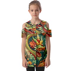 Chinese New Year – Year Of The Dragon Fold Over Open Sleeve Top by Valentinaart