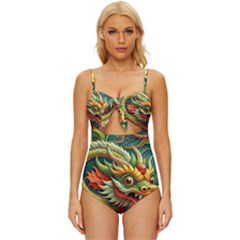 Chinese New Year – Year Of The Dragon Knot Front One-piece Swimsuit by Valentinaart