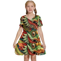 Chinese New Year – Year Of The Dragon Kids  Short Sleeve Tiered Mini Dress by Valentinaart