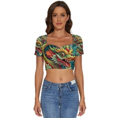 Chinese New Year – Year Of The Dragon Short Sleeve Square Neckline Crop Top  by Valentinaart