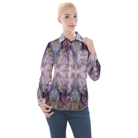 Blended Butterfly Women s Long Sleeve Pocket Shirt by kaleidomarblingart