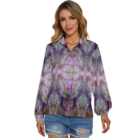 Blended Butterfly Women s Long Sleeve Button Up Shirt by kaleidomarblingart